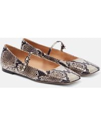 Gianvito Rossi - Christina Snake-effect Leather Ballet Flats - Lyst