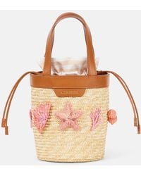 Aquazzura - Marea Small Applique Raffia Bucket Bag - Lyst