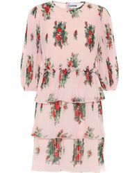 Ganni Minikleid aus Georgette - Pink