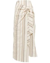 Brunello Cucinelli - Striped Cotton And Linen Skirt - Lyst