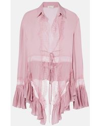 Blumarine - Lace-Trimmed Sheer Georgette Blouse - Lyst