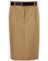 Prada - Belted Cotton Twill Pencil Skirt - Lyst