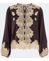 Doen - Lucine Lace-Trimmed Silk Satin Blouse - Lyst