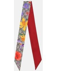 Gucci - GG Flora Print Silk Neck Bow - Lyst