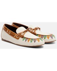 Etro - Embroidered Canvas Boat Shoes - Lyst