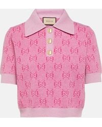Gucci - GG Cropped Wool Jacquard Polo Shirt - Lyst