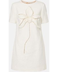 Oscar de la Renta - Orchid Embroidered Cotton Tweed Shift Dress - Lyst