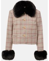 Self-Portrait - Checked Faux Fur-Trimmed Jacket - Lyst