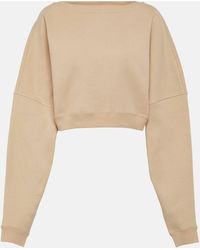 Saint Laurent - Cropped Cotton Fleece Sweatshirt - Lyst
