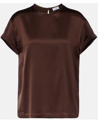 Brunello Cucinelli - Camiseta De Saten En Mezcla De Seda Con Cuentas Monili - Lyst