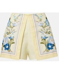 Self-Portrait - Floral Linen And Cotton Shorts - Lyst