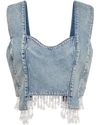 Ganni - Embellished Denim Crop Top - Lyst