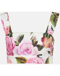 Dolce & Gabbana - Top Raccourci En Coton A Fleurs - Lyst