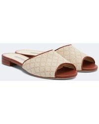 Manolo Blahnik - Smirna Leather-Trimmed Raffia-Effect Slides - Lyst