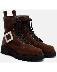 Roger Vivier - Suede Lace-Up Ankle Boots - Lyst