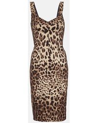 Dolce & Gabbana - Abito in seta stretch con stampa leopardata - Lyst