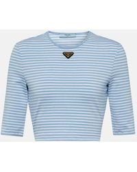 Prada - Striped Cropped T-Shirt - Lyst