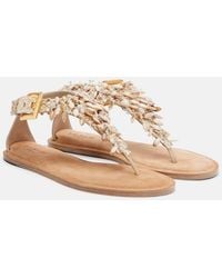 Balmain - Embellished Suede Thong Sandals - Lyst