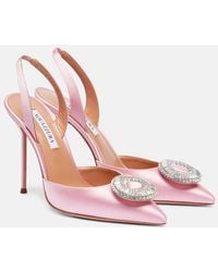 Aquazzura - Crystal Hoop 105 Satin Slingback Pumps - Lyst