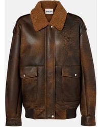 Miu Miu - Shearling-Trimmed Leather Blouson Jacket - Lyst