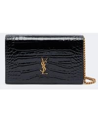 Saint Laurent - Cassandre Croc-Effect Leather Chain Wallet - Lyst
