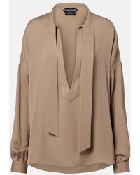 Tom Ford - Tie-Neck Silk Georgette Blouse - Lyst