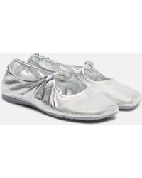 Loewe - Pebble Soft Metallic Leather Mary Jane Flats - Lyst