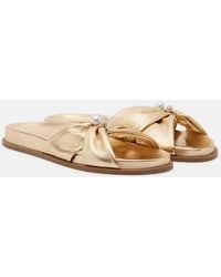 Jimmy Choo - Rafi Embellished Metallic Leather Sandals - Lyst