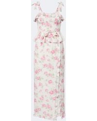Alessandra Rich - Bow-Detail Floral Ruffled Silk Midi Dress - Lyst