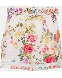 CAMILLA - Sew Yesterday Floral Lace-Trimmed Linen Shorts - Lyst