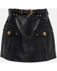 Balmain - Belted A-line Leather Miniskirt - Lyst