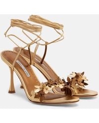 Manolo Blahnik - Anista Floral-Applique Leather Sandals - Lyst