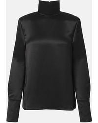 Saint Laurent - Turtleneck Silk Satin Blouse - Lyst