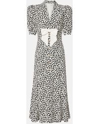 Alessandra Rich - Floral Printed Silk Midi Dress - Lyst