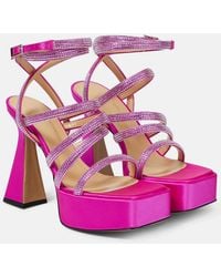 Mach & Mach - Sydney Embellished Satin Platform Sandals - Lyst