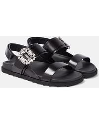 Roger Vivier - Slidy Viv' Embellished Leather Sandals - Lyst