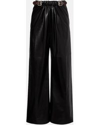 Loewe - Gathered Leather Wide-Leg Pants - Lyst