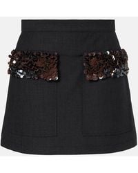 Plan C - Minifalda En Mezcla De Lana Con Lentejuelas - Lyst