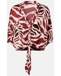 Poupette - Azia Printed Tie-Detail Satin Blouse - Lyst