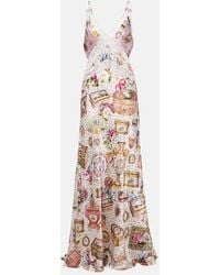 CAMILLA - Lace-Trimmed Printed Silk Maxi Dress - Lyst