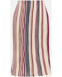 Bottega Veneta - Striped Linen And Cotton Midi Skirt - Lyst