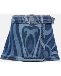 Emilio Pucci - Marmo-printed Denim Wrap Miniskirt - Lyst