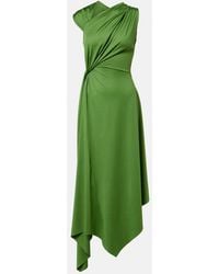 Victoria Beckham - Asymmetric Gathered Jersey Midi Dress - Lyst