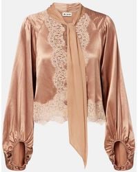 RIXO London - Nalani Lace-Trimmed Satin Blouse - Lyst