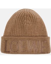 Loewe - Logo Embroidered Ribbed-Knit Wool Beanie - Lyst