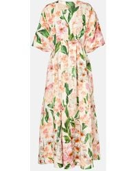 Agua Bendita - Vestido largo Gesto de lino floral - Lyst