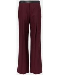 Loewe - Leather-Trimmed Wool Wide-Leg Pants - Lyst
