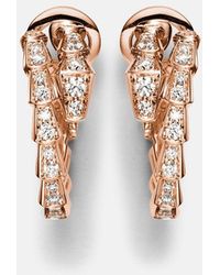 BVLGARI - Serpenti Viper 18Kt Rose Hoop Earrings With Diamonds - Lyst
