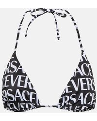 Versace - Logo Print Halterneck Bikini Top - Lyst