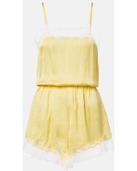Poupette - Silvia Lace-Trimmed Satin Romper - Lyst